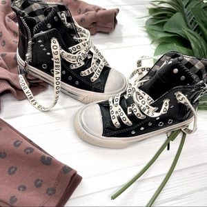 Zara Heavy Distressed Leather High Top Graffiti Lace up Kids Shoes/Sneaker 26EUR
